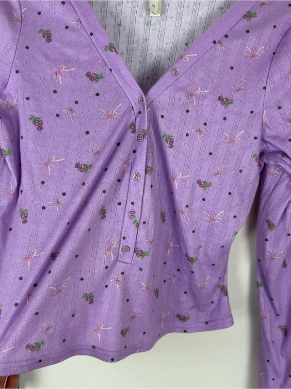 For Love & Lemons Victoria's Secret Pointelle Long Sleeve Pajama Set - Image 9