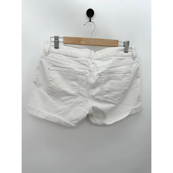 Express Shorts Women‎ 6 White Denim Cotton Blend Rolled Cuff Pockets - Image 2