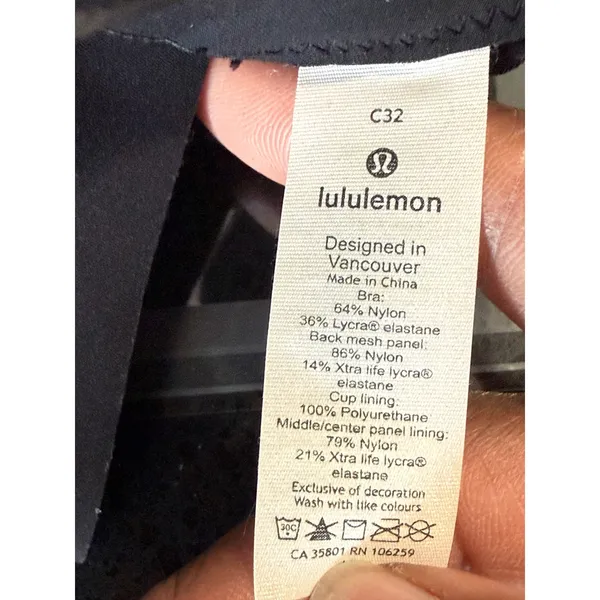 Lululemon Black Adjustable Racerback Sports Bra Mesh‎ Panel 32C - Image 5
