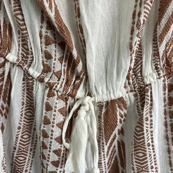 ELAN‎ Small Tan Beige Striped Linen Strapless Wide Leg Cropped Jumpsuit Lounge - Image 2
