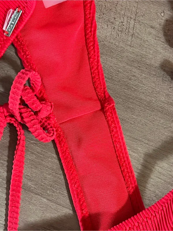 White Fox Swim "By The Pool" Ribbed Bikini Bottoms in Red - Size Small - Image 10
