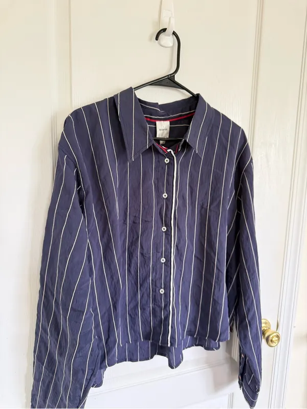 Anthropologie Maeve NEW Pinstripe Silken Button Down Crop Top - Image 4