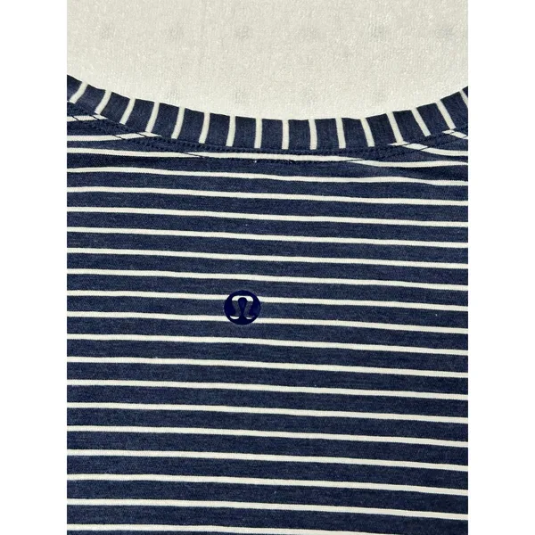 Lululemon Striped Long Sleeve Top Navy White Logo Back Women’s Size 10–12 - Image 2
