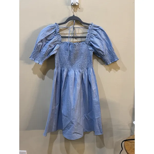 Hill House The Athena Nap Dress in Light Blue Glitter Check Size XS - Image 3
