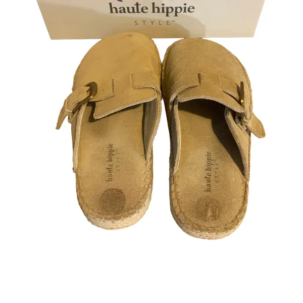 Haute Hippie "Biscuit" Beige "Aria" Suede Clogs With Box (6) - Image 4
