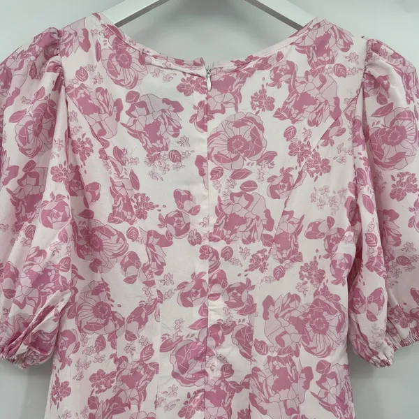 Hello Molly Women's 4 Short Sleeve Pink White Floral Mini Dress V-Neck Girly NWT - Image 6
