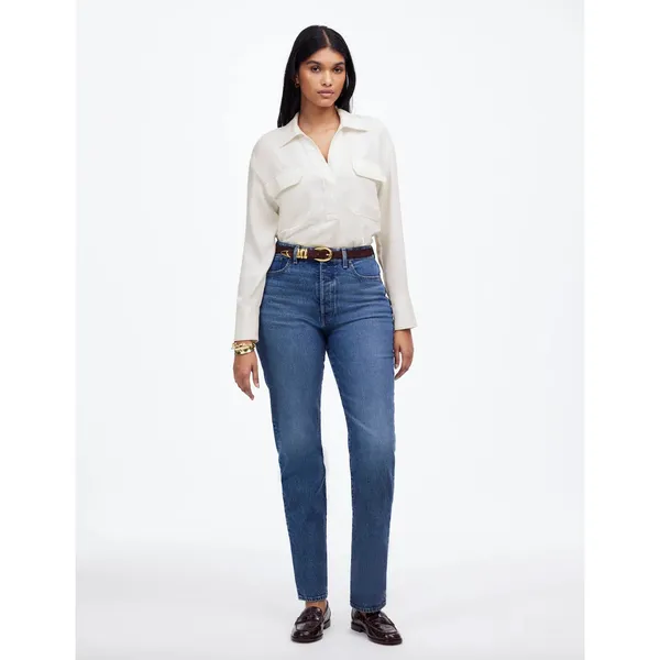 Madewell Contrast Stitch Popover Shirt Blouse Winter White Long Sleeve M NWT - Image 2