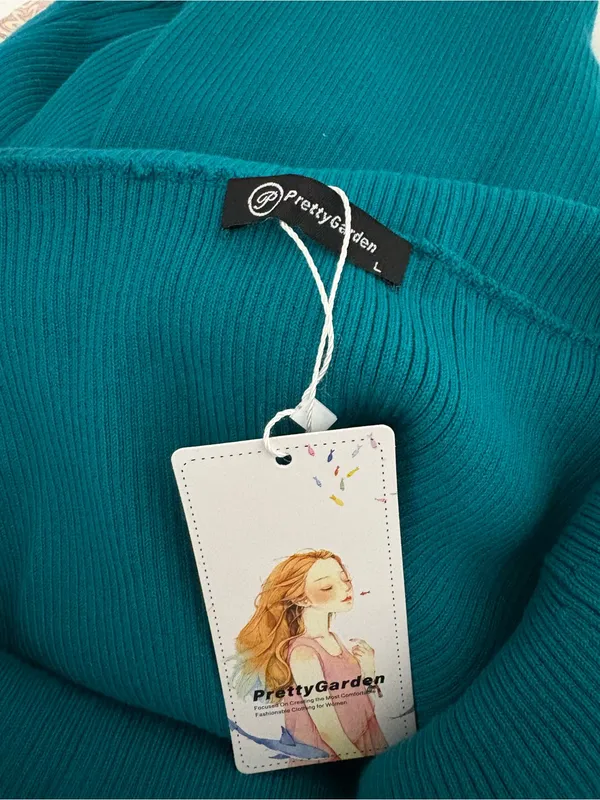 PRETTYGARDEN Off-Shoulder Teal Maxi Ribbed Dress - Image 4