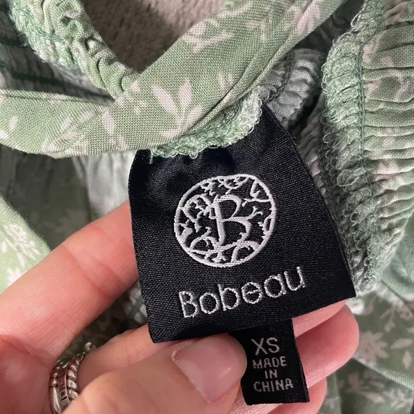 Bobeau Green Floral Smocked Tiered Maxi Dress Ruffle Sleeve XS - Image 2