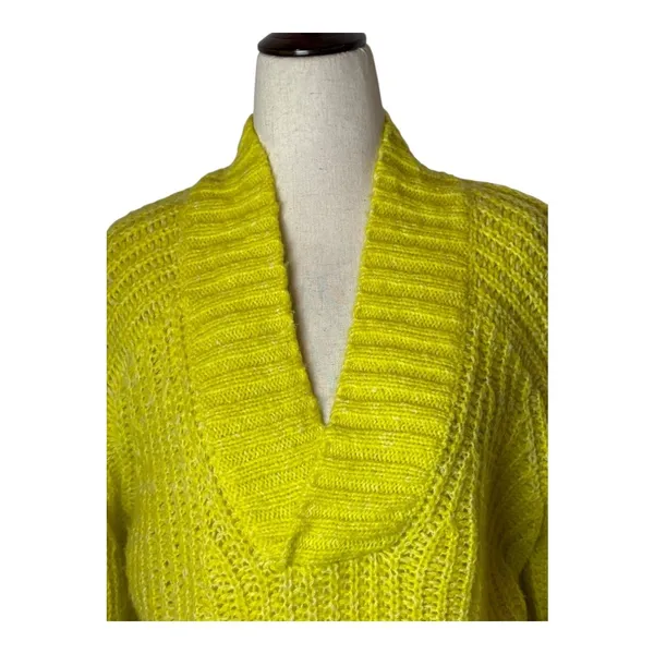 Anthropologie Sweater Women Small Yellow Neon Honore Ribbed Wool Blend Preppy‎ - Image 4