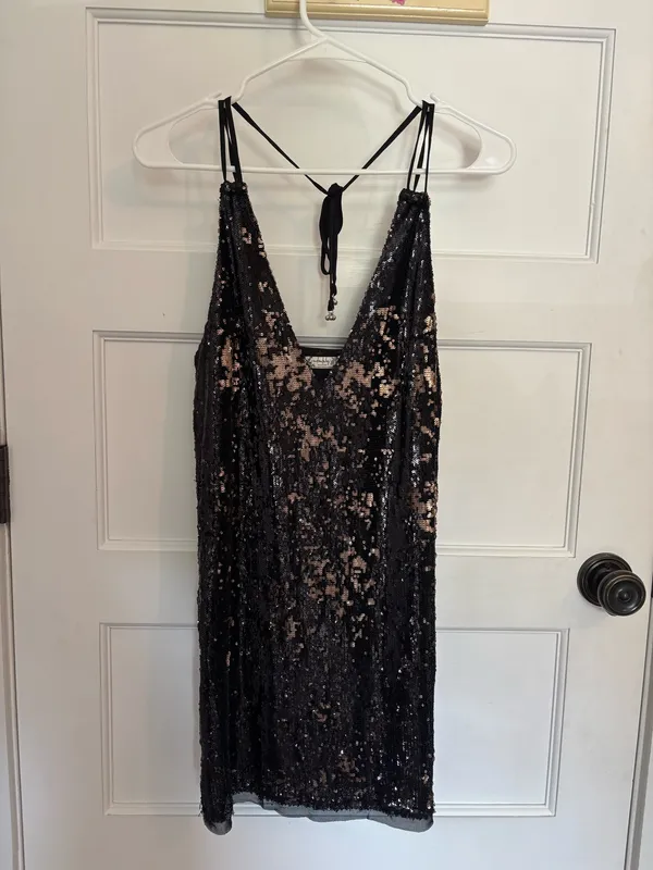 Free People Black/Gold Sequin Mini Dress - Image 3