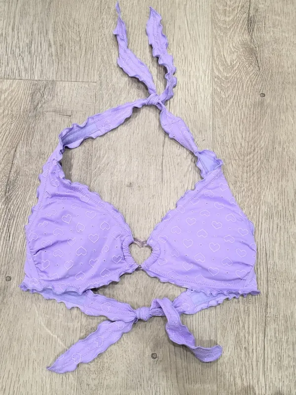 Wild Fable Purple Heart Pattern Halter Bikini Top S With Heart Cutout - Image 4