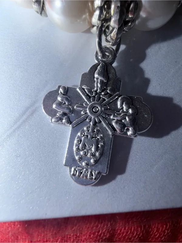 Saint Everything Pearl & Silver Cross Charm Bracelet - Image 2