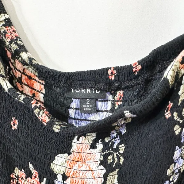Torrid‎ Plus Sz 2X Maxi Dress Off Shoulder Black Floral Smocked Bell Sleeve 1214 - Image 10
