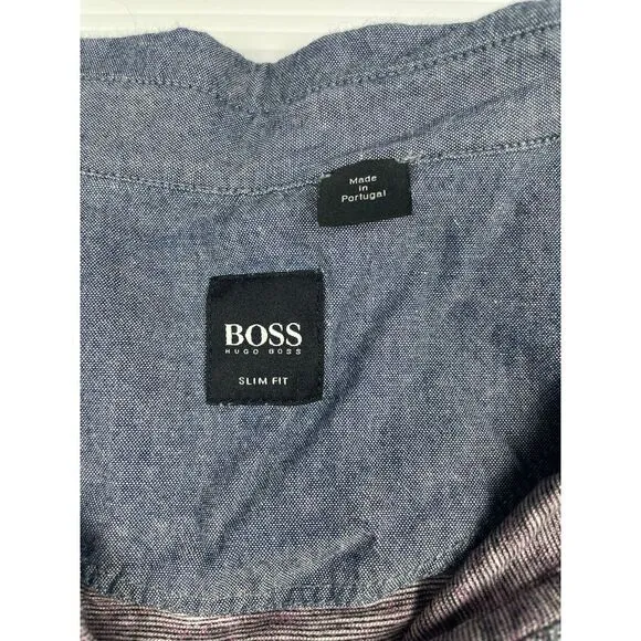 Hugo Boss‎ Slim Fit Heathered Polo Shirt with Chambray Collar women's M - Image 2