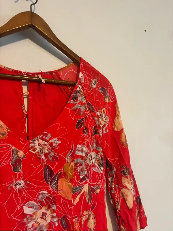 Free People Pink Red Floral Eyes On Your Floral Trapeze Dress w Pockets - Image 5
