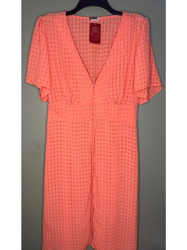 NEW Tomany Women's Size L Coral Swim Cover Up Maxi Dress Semi Sheer Beach Resort - Image 3