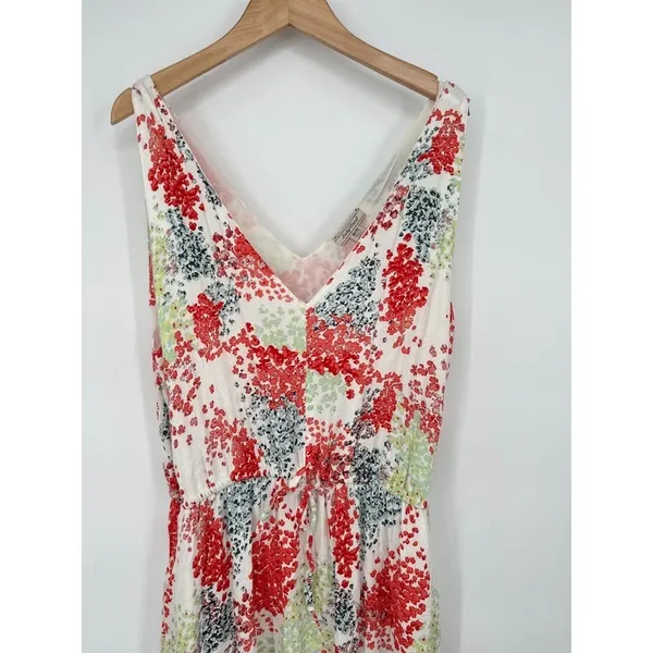 Lucky Brand M Watercolor Floral Maxi Tank Dress Multicolor Waist Tie Pocket Boho - Image 2