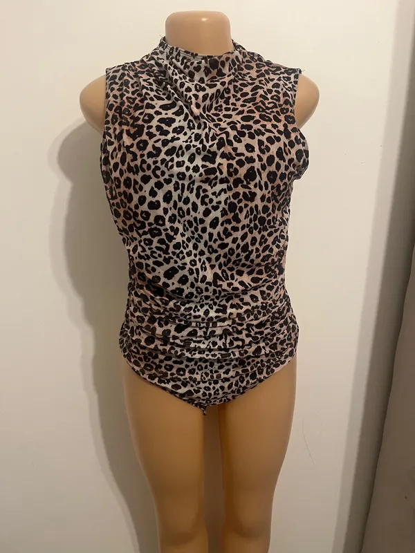Milumia Women's Cheetah Print Top Mock Neck Ruched Leopard Bodysuit - Image 3