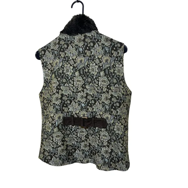 Vintage Baxis & Baxis Floral Tapestry Vest Faux Fur Collar‎ Toggle Closure Small - Image 8