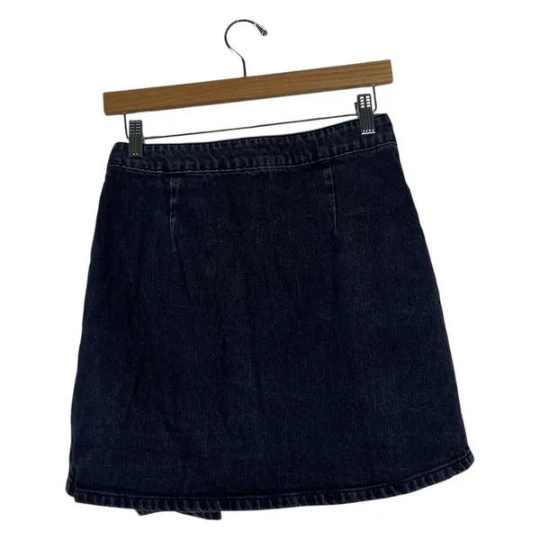 ASOS Denim Wrap Front Solid Mini Skirt Washed Black Grunge A-Line Size 6 - Image 3