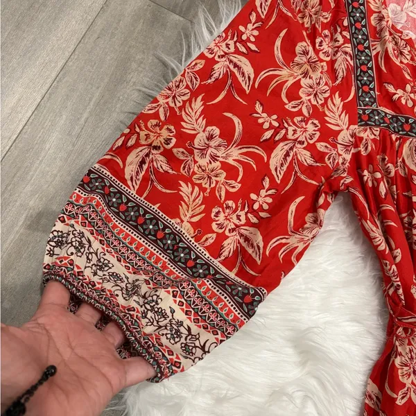 Beach Lunch Lounge Floral Print Dress Women's Size L Boho - Image 4