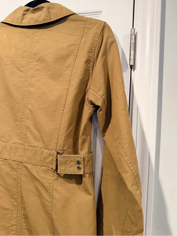 Eddie Bauer Size XS Tan Khaki Button Front Lined Mid Length Trench Coat Jacket - Image 5