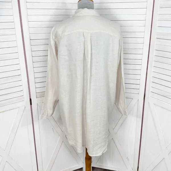 H&M Home Linen Button Up Shirt Dress Beige‎ Tan Medium Long Sleeve Beach - Image 4