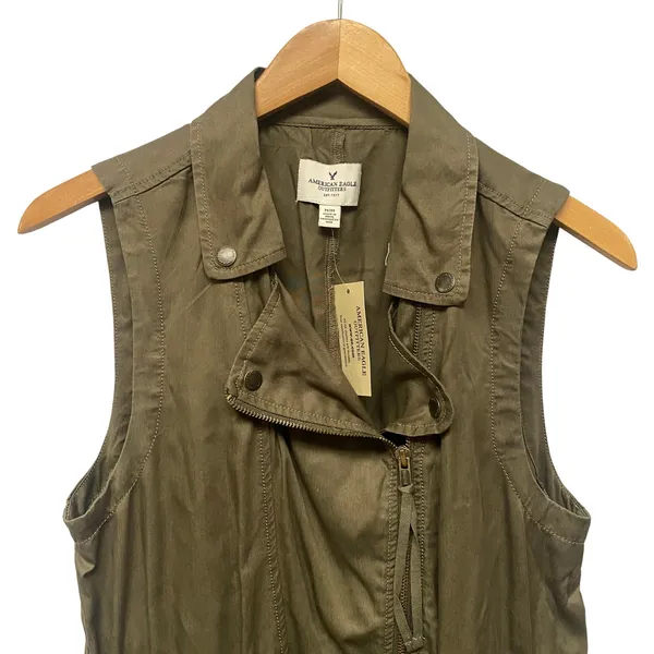 NWT American Eagle Outfitters Olive Green Utility Vest Jacket Moto‎ Style Medium - Image 2
