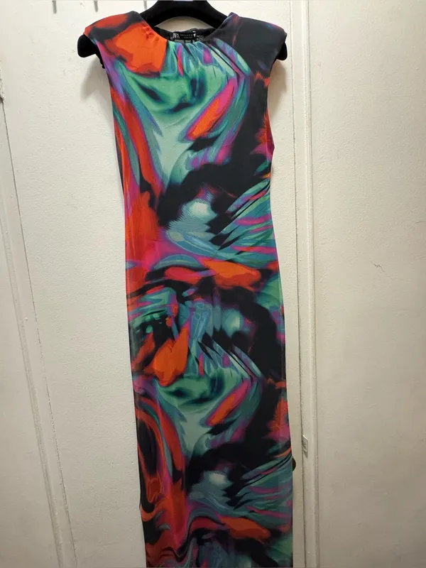 Zara Vibrant Abstract Midi Mesh Dress Multicolor - Image 6