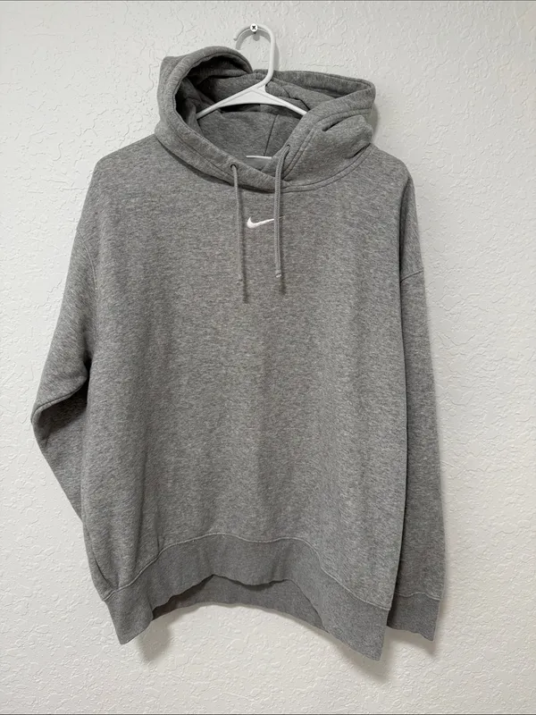Nike Gray Crewneck Hoodie with White Swoosh Size Small - Image 2