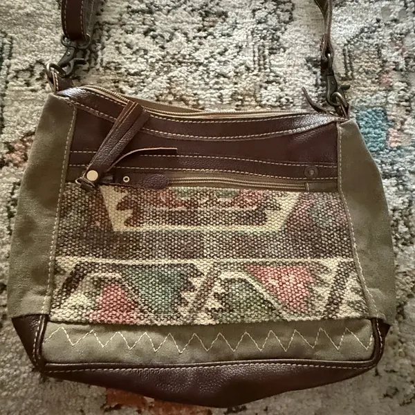 Myra Bag Canvas Leather Shoulder Bag Boho Southwestern Tote‎ Purse - Image 2