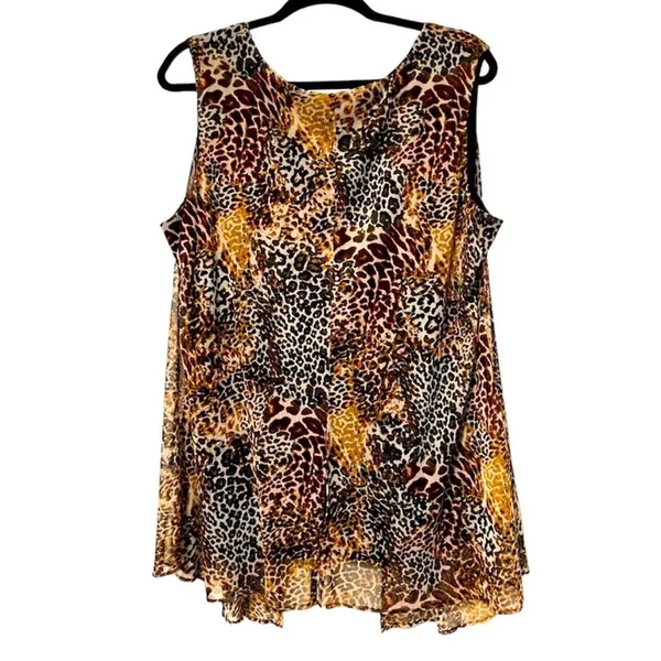 Avenue Tank Top Brown & Black‎ Leopard Print Layered Ring Detail Womens 14/16 - Image 2