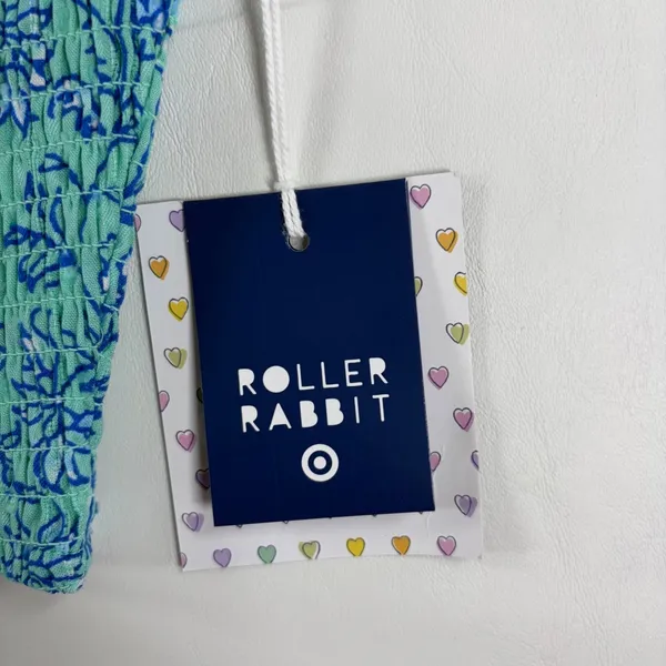 Roller Rabbit for Target Aqua Blue Floral Smocked Button‎ Front Tank Top Medium - Image 3