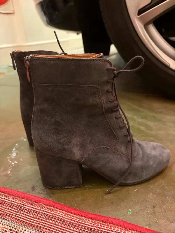 Sarto Leather & Suede Charcoal Gray Lace-Up Combat Ankle Boots Size7 - Image 4