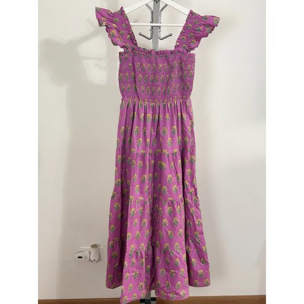 Ultramarine Floral Smocked Tiered Midi Dress Cottagecore Boho Peasant L NWT - Image 2