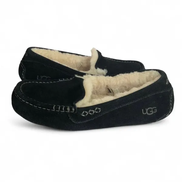 UGG Ansley Black Suede Sheepskin Warm Moccasins Slippers Shoes Size US 8 Women - Image 2