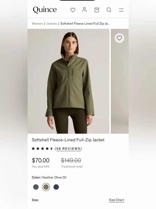 Quince Women’s Soft-shell Fleece Lined Full Zip Heather Olive Oil Jacket Size XS - Image 3