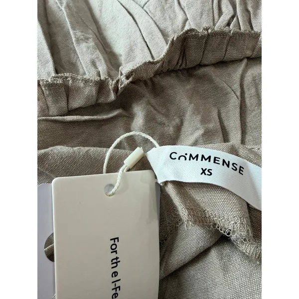 Commense Cottage Boho Tan Levanzo Tied Shoulder Cotton Linen Dress Casual XS - Image 4