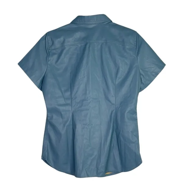 J.Crew Slim Fit ShortSleeve Faux Leather Shirt Snap Button Down 4 Dusty Sea Blue - Image 11