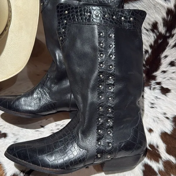 Marc‎ Alpert 100% Leather Western Studded Boots Burning Man Size 8.5 T1 - Image 3
