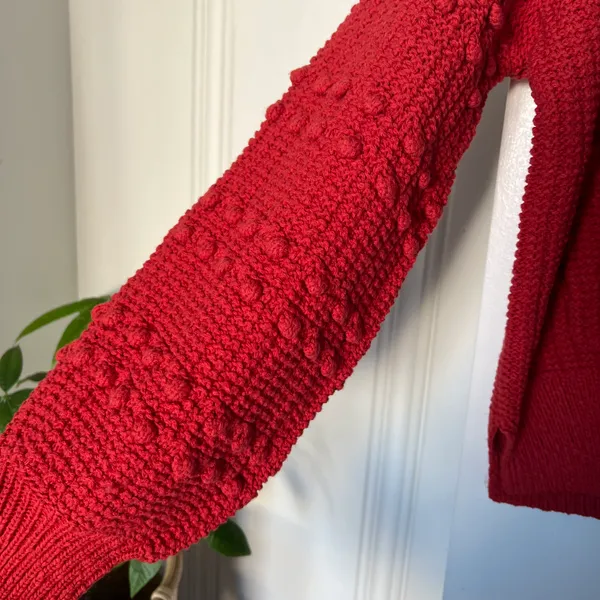 Madewell Bobble Cotton Pom Pom Cardigan Sweater in Kilt Red XSMALL NWT - Image 4