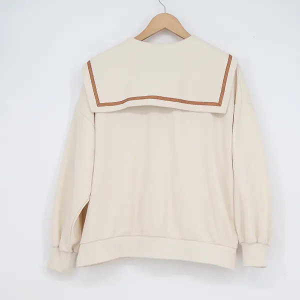 A.M.L Modern Style Sailor Collar Quarter Zip Sweatshirt Cream YESNO Graphic L - Image 5