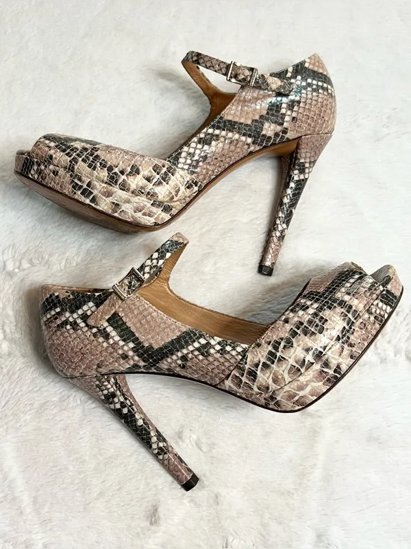 Coach Snake Print Peep Toe Mary Jane High Heels Size 6 Shawna Python Animal - Image 8