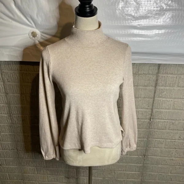 Madewell Off White Ribbed Texture Long Sleeve Turtleneck‎ Top Size Small - Image 2