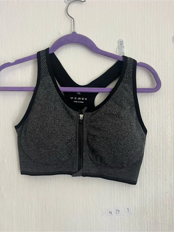 Front-Zip High Support Sports Bra - Nude/Gray - Image 3