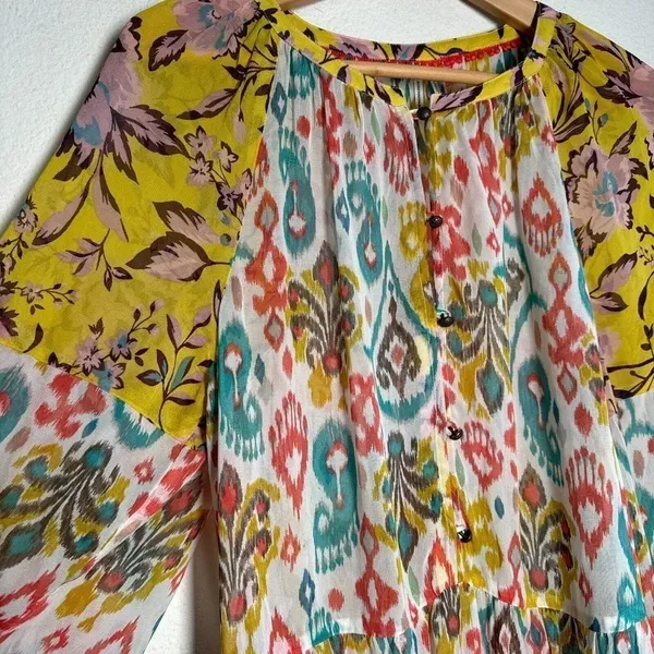 Anthropologie Maureen Babydoll Tunic Blouse Sheer Multicolor Floral Paisley M - Image 6