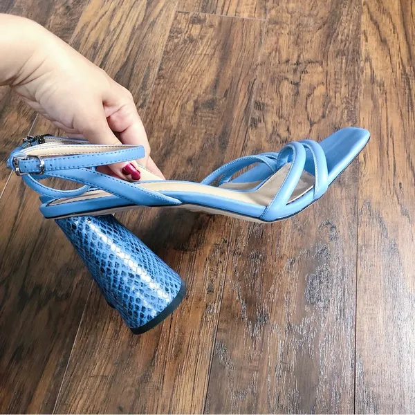 Sam Edelman • Kia Block Heel Sandal ankle strap square toe True Blue snakeskin - Image 7