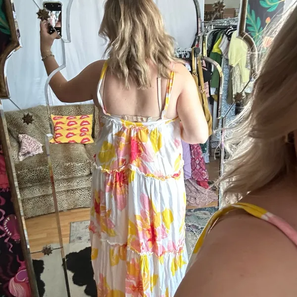 Free People Moonshine Midi Dress Floral Yellow White Medium - Image 7