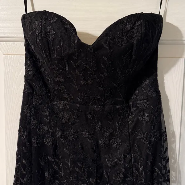 Lulus Romantic Beauty Black Floral Embroidered Strapless Maxi Dress C26‎ - Image 6